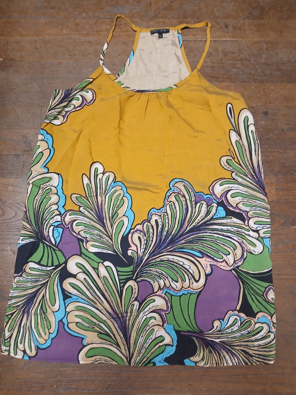 Ladies glam large dressy sleeveless tunic top floral printed gold purple